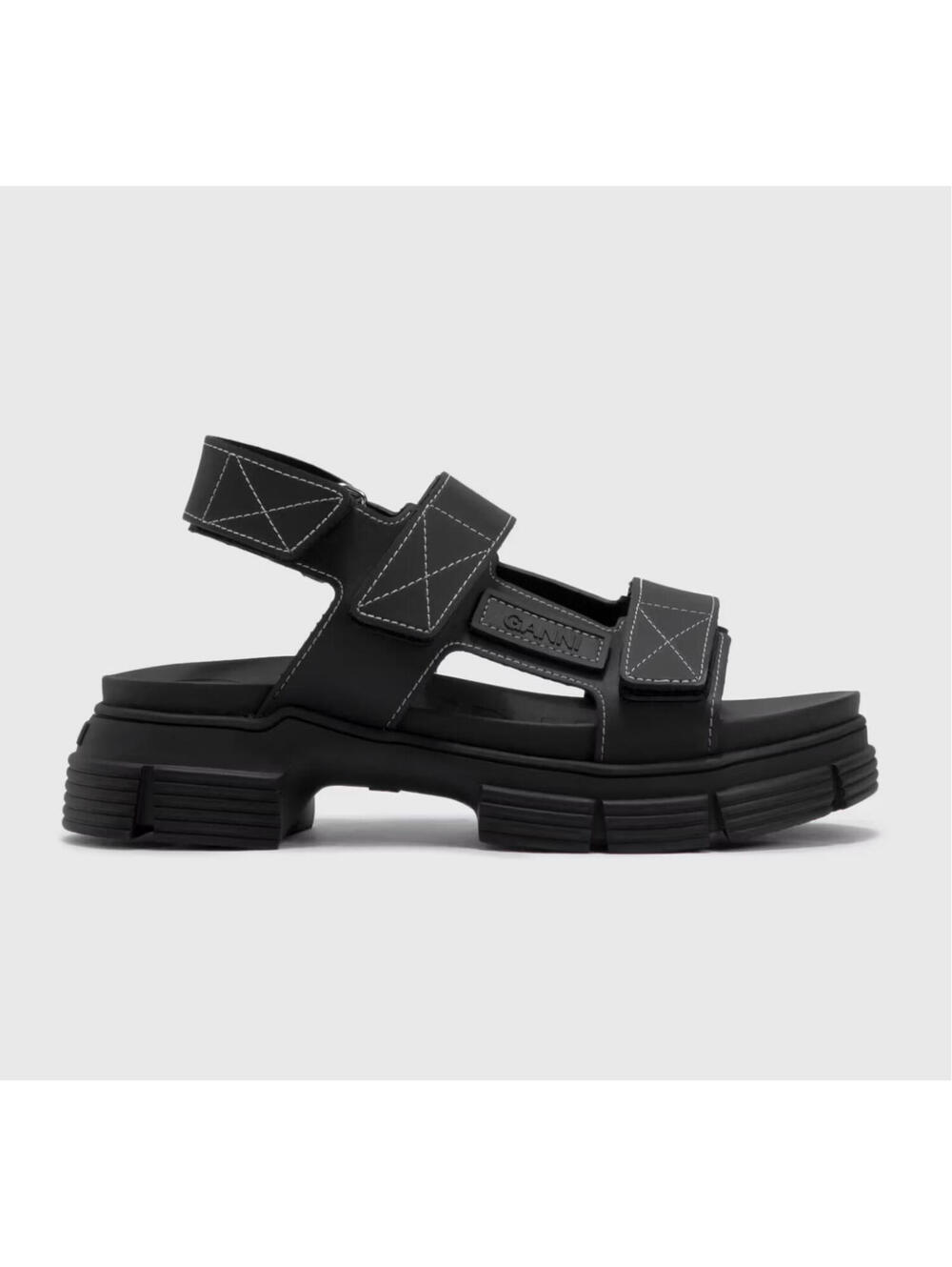 GANNI Recycled Rubber Velcro Sandals Black Chunky Platform Womens 8